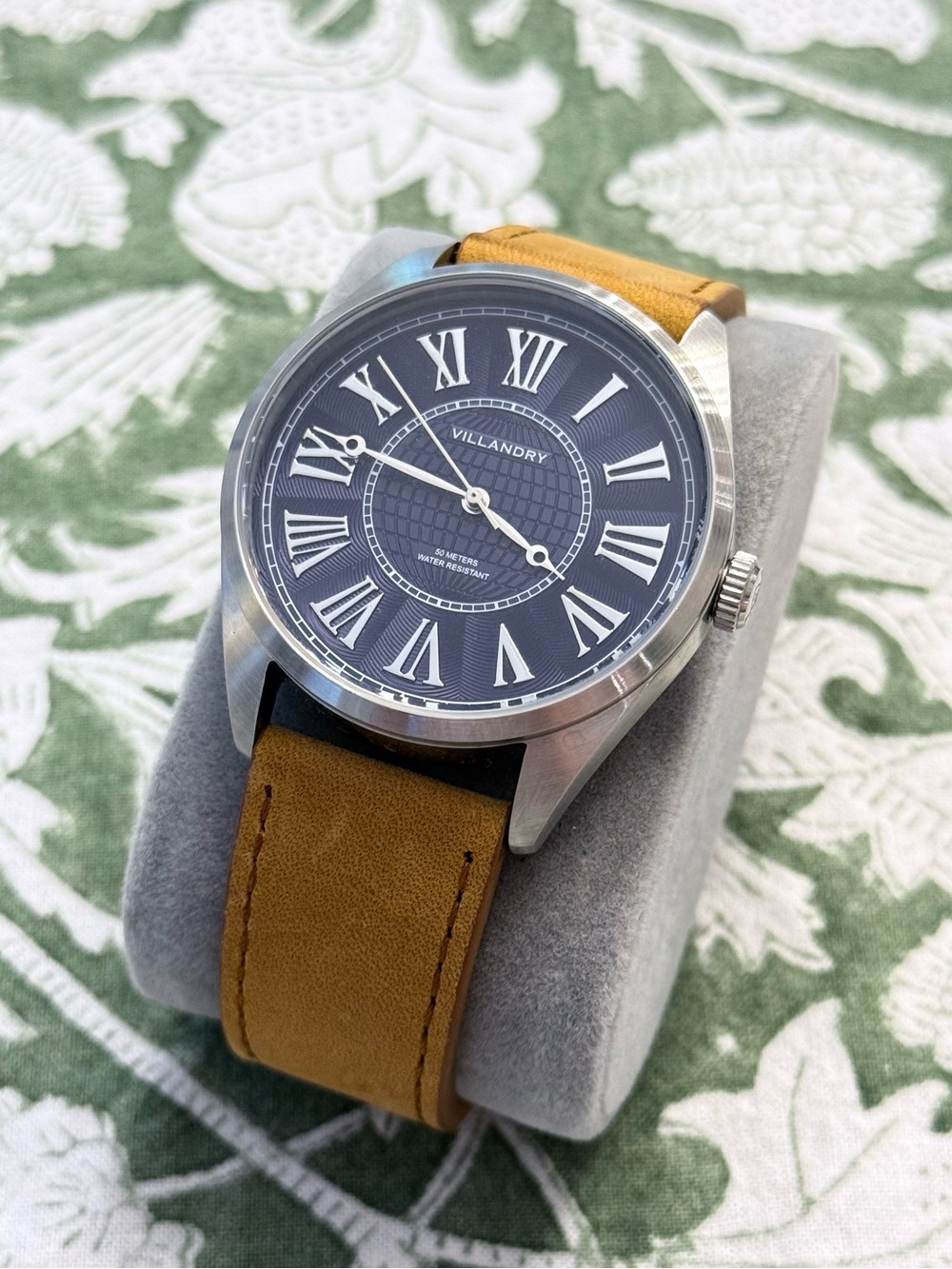 Villandry Navy Dial Watch with Tan Leather Strap